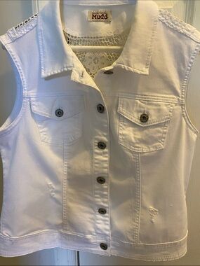 Mudd White Sleeveless Denim Jacket / Vest with Lace Back